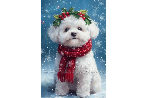 Bichon Frise in Snow Christmas Dog Art Review