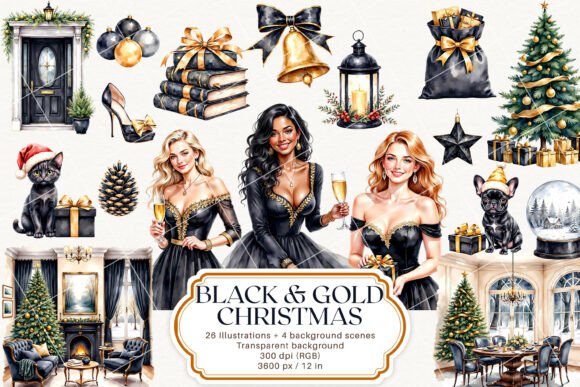 Black and Gold Christmas Illustrations: A Brand Review