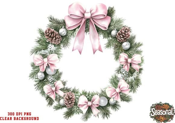 Blush Bloom Christmas Wreath PNG: Illustrations for Branding