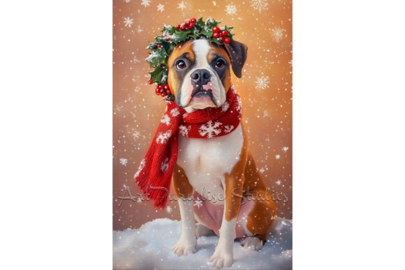 Boxer Christmas Dog Snowflake Wall Art & Illustrations