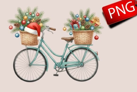 Christmas Bicycle Watercolor Clipart: Illustrations for Branding