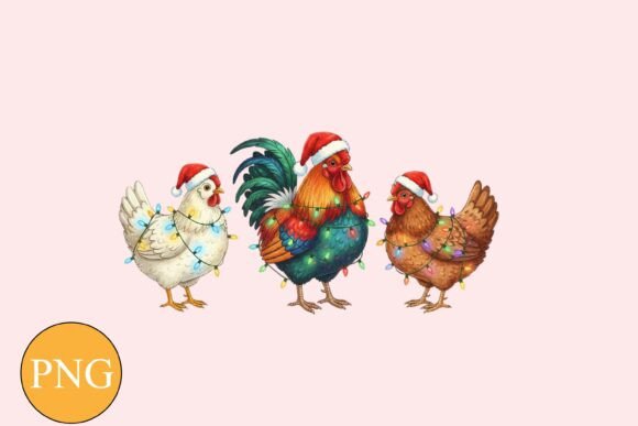 Christmas Chickens Clipart PNG: Editorial Illustrations