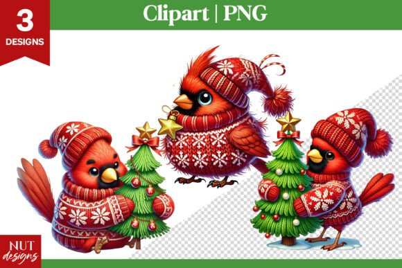Christmas Clipart, Cute Cardinal Birds Illustrations