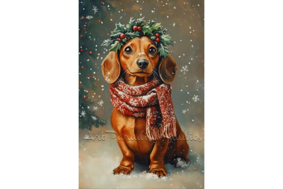 Christmas Dachshund Dog Cozy Winter Art Illustrations