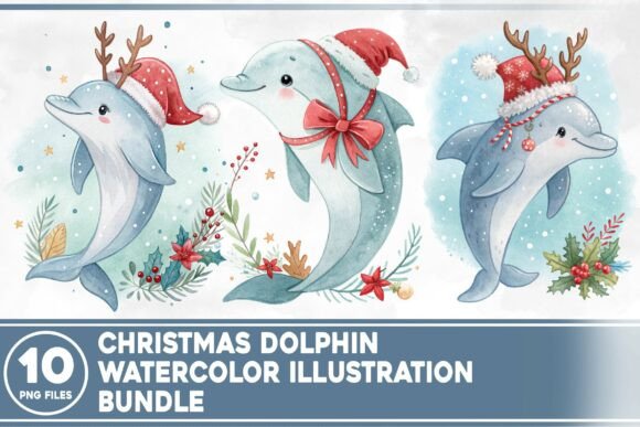 Christmas Dolphin Watercolor Dragon Illustrations Review