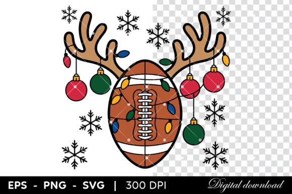 Christmas Football with Reindeer Antlers Illustrations