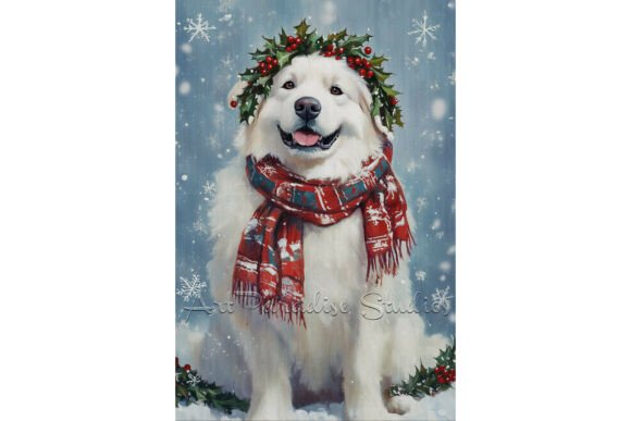 Christmas Great Pyrenees Winter Dog Art & Illustrations