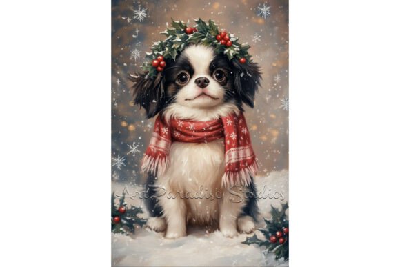 Christmas Japanese Chin Festive Dog Art Illustrations