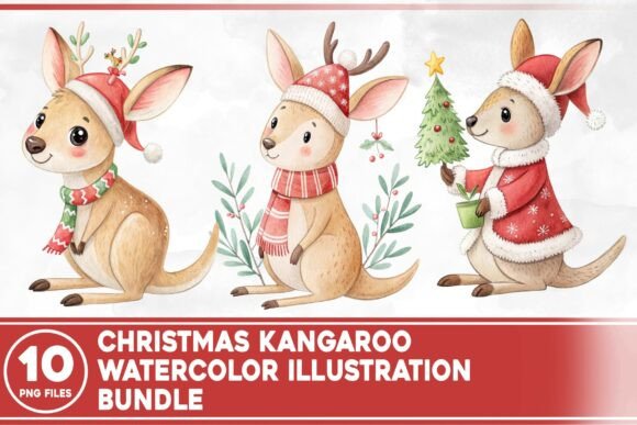 Christmas Kangaroo Watercolor Bundle Illustrations Review
