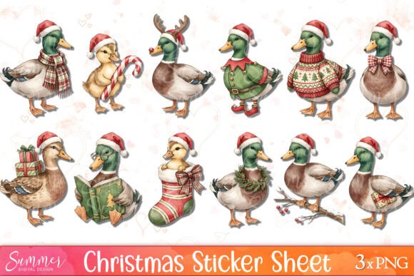 Christmas Mallard Duck Sticker Sheets: Illustrations