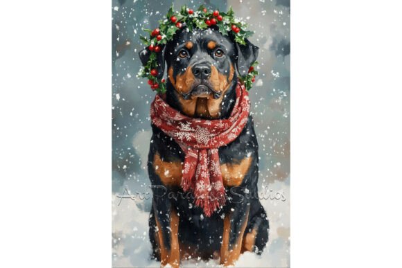 Christmas Rottweiler Snow Art for Illustrations