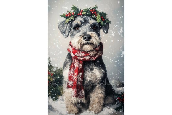 Christmas Schnauzer Dog Snow Wall Art Illustrations