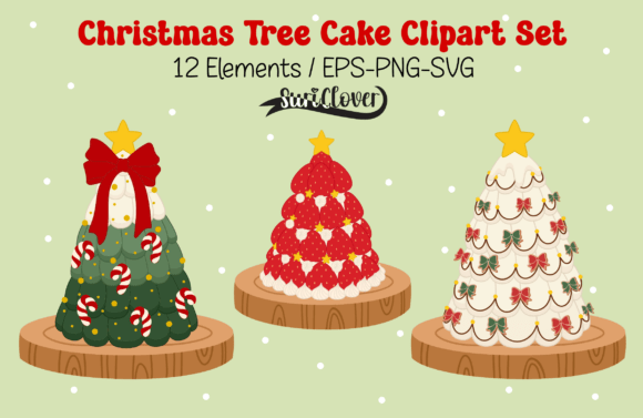 Christmas Tree Cake Clipart Set: Illustrations