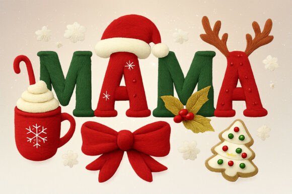 Crochet Faux Yarn Christmas Mama PNG: Cozy Illustrations