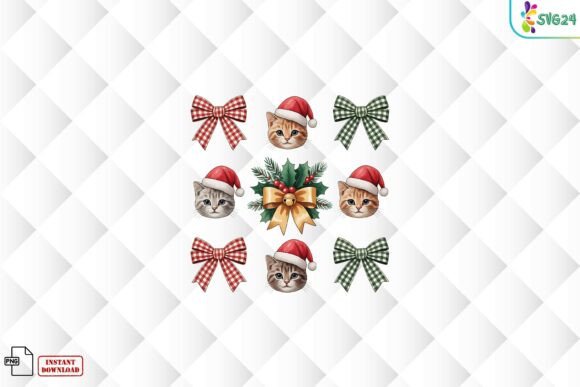 Cute Christmas Cat Bow Icons PNG & Illustrations