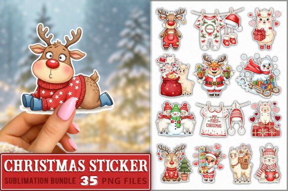 Cute Christmas Sticker PNG Bundle: Festive Illustrations
