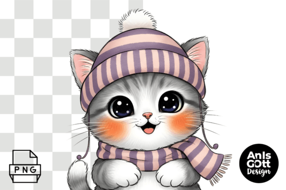 Cute Winter Christmas Kitten PNG Design Review