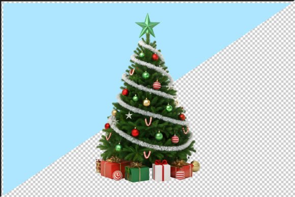 Decorated Christmas Tree with Gifts PNG for Illustrations