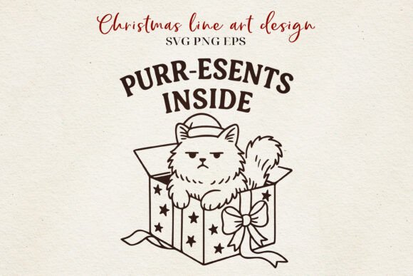 Funny Christmas Cat Line Art: Festive Illustrations