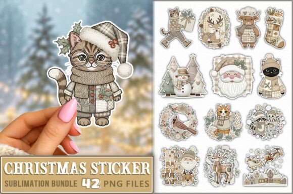 Funny Christmas Sticker PNG Bundle: Festive Illustrations