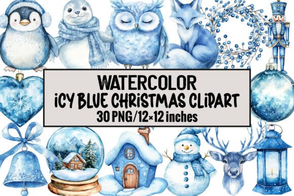 Icy Blue Christmas Clipart: Editorial Illustrations