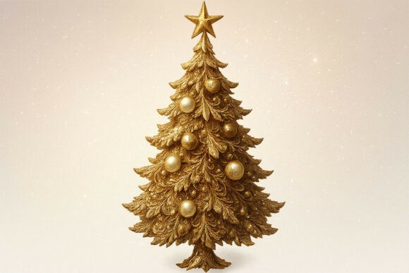 Luxury Gold Foil Christmas Tree PNG for Illustrations