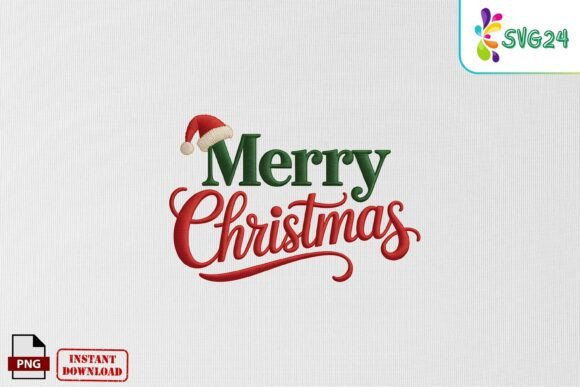 Merry Christmas Text Style Embroidery PN Illustrations