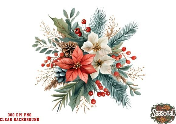 Red Ivory Christmas Bouquet PNG for Illustrations