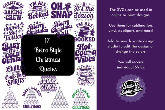 Retro Christmas Quotes 17 SVGs: Illustrations for Crafters