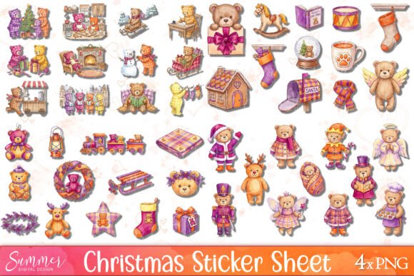 Retro Teddy Christmas Stickers: Illustrations