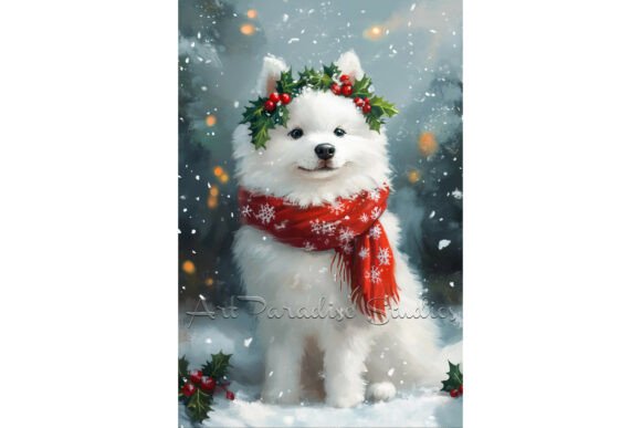 Review: Christmas Samoyed Dog Wall Art Print Illustrations