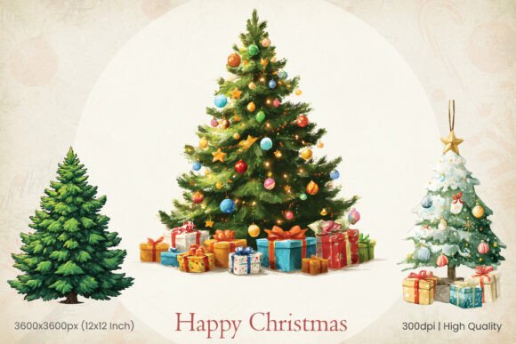 Review: Christmas Watercolor Tree with Gift Box Illustrations