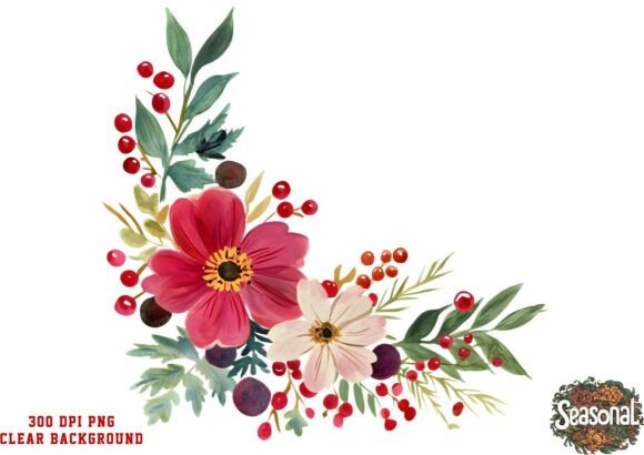 Reviewing Scarlet Floral Christmas Corner PNG Illustrations