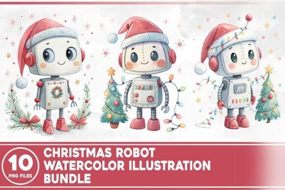 Reviewing the Christmas Robot Watercolor Bundle