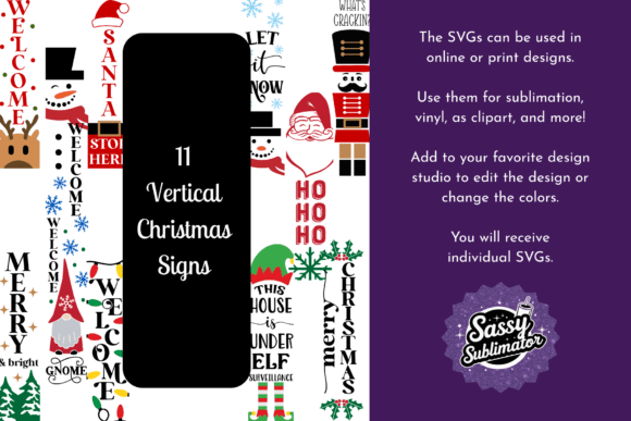 Vertical Christmas Sign 11 SVGs: Editorial Illustrations